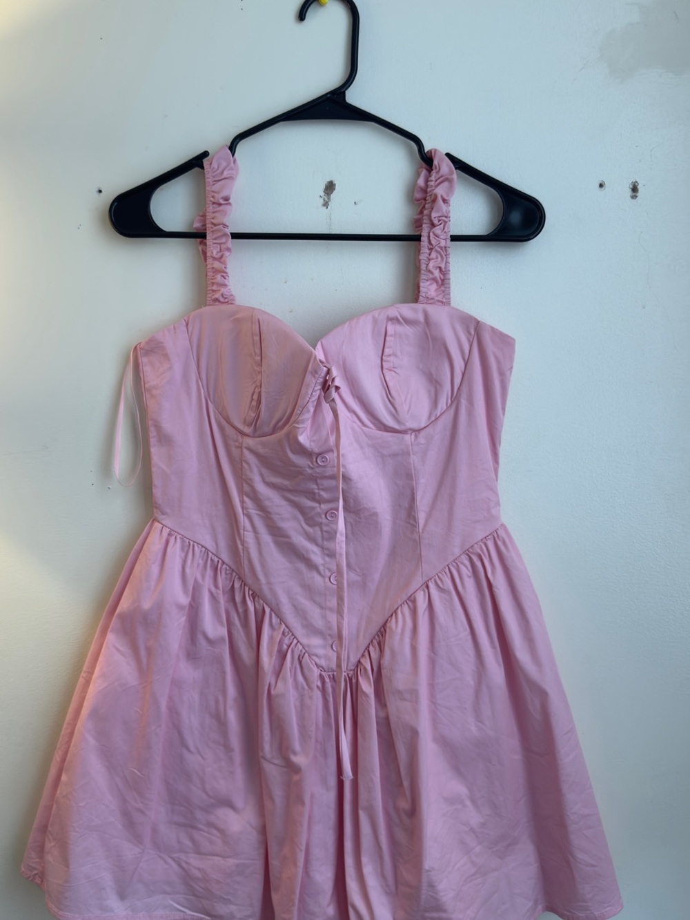 Ruffled Strap Pink Button-Front Casual Dress